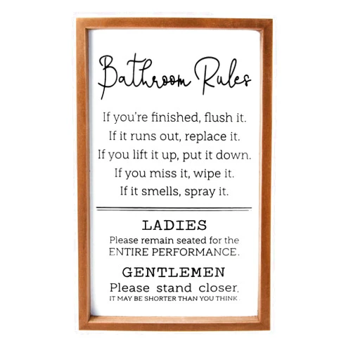 VILIGHT Bathroom Rules Sign House Warming Gifts for New Home - Farmhouse Toilet Decorations Restroom Wall Decor - Vertical 16x9.5 Inches