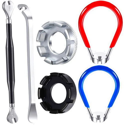 Mudder 5 Pieces Bicycle Spoke Wrench Bike Spoke Tool with 1 Piece Tire Lever Bike Rim Correct Kit Cycling Pocket Tools for Bike Repair, Totally 6 Pieces Spoke Tool Kit