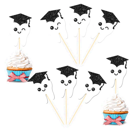 Ambishi 24pcs Dentist Graduation Cupcake Toppers, Congrats Dentist Cupcake Picks, Tooth Sign Cupcake Toppers for Dentist Graduation Party Decorations