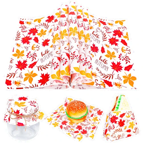 Whaline 200 Sheet Fall Leaves Wax Paper Sheets Hello Autumn Food Wrapping Tissue Sandwich Wrapping Paper Maple Leaves Deli Paper Basket Liners for Autumn Thanksgiving Home Baking Party Supplies