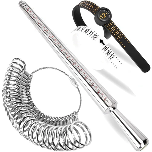 MYEBIUAI Ring Sizer Measuring Tool Kit, Ring Mandrel Measurer, 27 PCS Premium Steel Measuring Ring Tool, US Ring Size 0-13, 2 PCS Reusable Finger Size 1-17 USA Rings Size with Magnified Glass