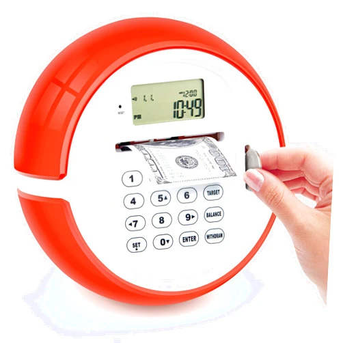 GoodsFederation ATM Piggy Bank for Real Money for Kids,Money Saving Bank with Password,Coin Recognition,Bill Feeder,Balance Calculator,Electronic Safe Cash Coin Box (Red)