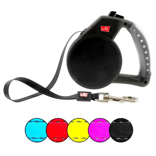 Wigzi Gel Handle Reflective Tape Retractable Leash Black Large