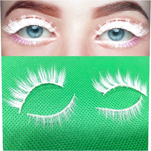 VNIHTT White Eyelashes,2 Pairs of White False Eyelashes for Halloween Masquerade Anime Cosplay,Eyelash Extension Tool,Upper and Lower Eyelash Combo Set