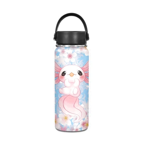 Psesaysky Axolotl Cherry Blossom Water Bottle Portable Reusable Vacuum Flask Temperature-Holding Insulated Water Bottle for School, Outdoor Activities and Car BPA-Free L Size 20 oz
