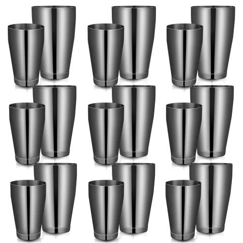Lallisa 10 Pieces Cocktail Shakers Professional Bar Shaker Boston Shaker Set Stainless Steel Martini Shaker Drink Mixer Basic Tools Weighted Shake Metal Can for Bartenders, 18 Oz, 28 oz (Black)