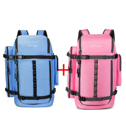 CAMELGEAR Pink+Blue Ski Boot Bag (2pcs), 65L Ski Boot Bag Backpack 1680D Nylon Waterproof Ski Bag for Skis Snowboard & Accessories