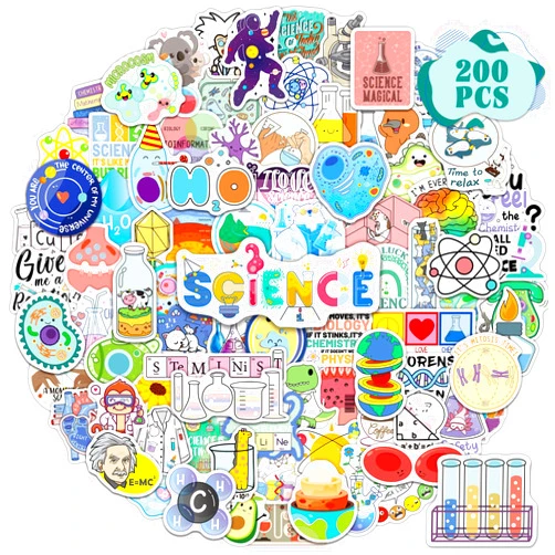 MonEnfance 200 PCS Science Stickers Pack Educational Chemistry Biology Physics Stickers for Kids Students Teacher Science Party Decor Classroom Lab for Water Bottles Laptop Binders Notebook