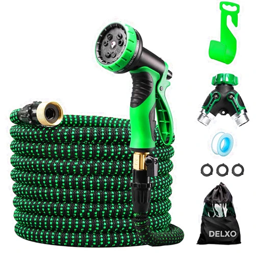 WOHOUS Expandable Garden Hose 100ft - 9 Function Spray Nozzle and 4-Layer Latex Core with 3/4