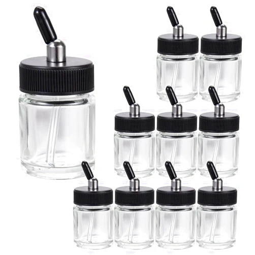 OPHIR 10PCS 22CC Dual Action Airbrush Bottles Glass Air Brush Bottle for Airbrush Gun