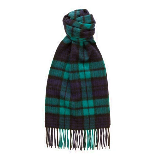 Glen Isla 100% Cashmere Scarf Black Watch Tartan Green - Made In Scotland
