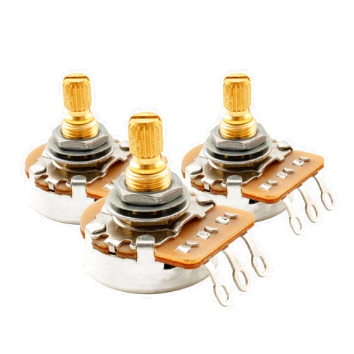 Musiclily Pro HD A250K+B250K Full Brass Metric Coarse 18-Spline Split Shaft Pots Audio Linear Taper Potentiometers for Imported Strat Style Electric Guitar Bass (Set of 2A1B)