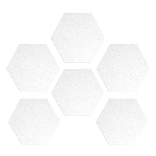 Navaris Hexagon Felt Board Tiles - Set of 6 Notice Memo Bulletin Boards with Push Pins Pack 5.9 x 7 inches (15 x 17.7 cm) - White