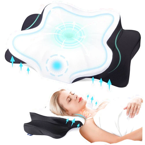 DONAMA Cervical Pillow for Neck and Shoulder,Contour Memory Foam Pillow,Ergonomic Neck Support Pillow for Side Back Stomach Sleepers with Pillowcase-Standard Size