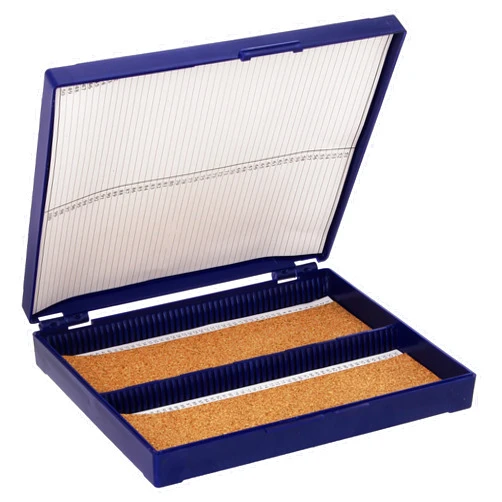Globe Scientific 513079B ABS Plastic Cork Lined Slide Storage Box for 100 Slides, Blue
