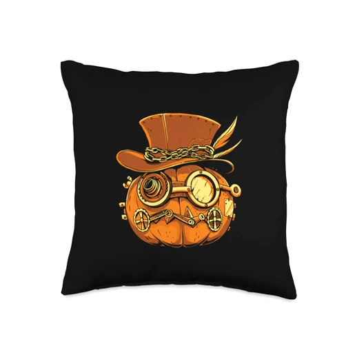 Halloween, Horror, Zombie, Kürbis, Skelett, Grusel Steampunk Pumpkin Throw Pillow, 16x16, Multicolor