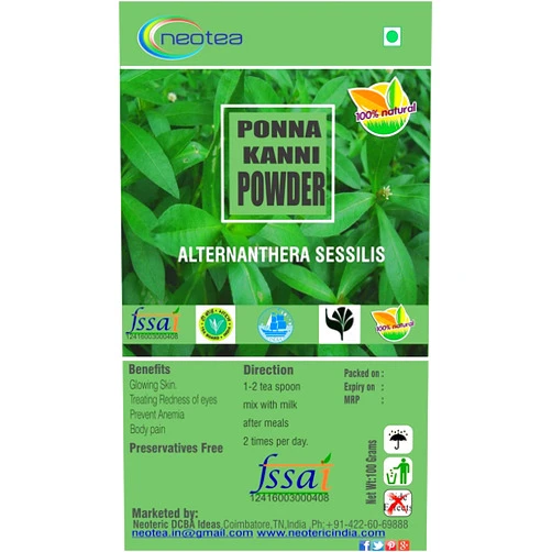 Neotea Ponnanganni Powder | Alternanthera Sessilis | Dwarf Copperleaf | 100% Natural & Organic | Premium Quality Herbal Supplement | 500gm Pack of 1