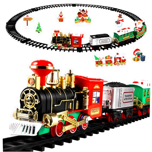 TOYANDONA Christmas Train Set with Sound and Light, Train Railway Tracks Kit Train Model Toy Battery Powered for Kids Boys Girls
