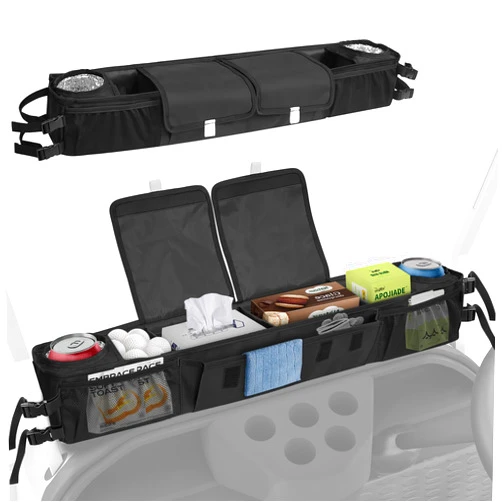 ORKELS Foldable Universal Golf Cart Storage Basket Organizer, No-Drill 1680D Inner Front Caddy for EZGO, Club Car, Kandi, and Electric Carts - Durable Black Organizer