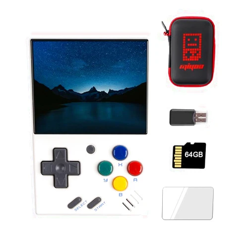 HANHIBR Miyoo Mini V4 Retro Handheld Game Console, 2.8 inch Classic System Retro Video Games Consoles Portable Rechargeable Hand Held 64GB with Case White