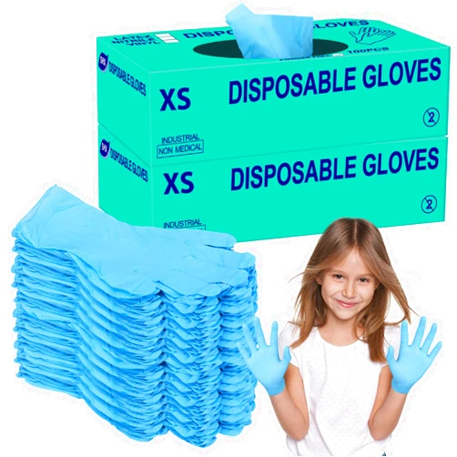 Woanger 200 Pieces Kids Nitrile Gloves Disposable Gloves Kids Cleaning Gloves Blue Household Cleaning Gloves No Latex for Cooking, Gardening Crafting, Painting, Cooking, Cleaning (X-Small)