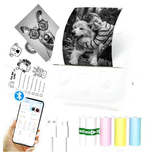 Judelvei Mini Printer Sticker Maker, Inkless Sticker Printer, Portable Mini Thermal Printer with 8 Rolls Thermal Paper and Sticker For Ios & Android, Bluetooth Pocket Phone Printer for Notes & Children Diy