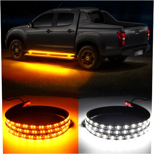 OPPBUY 2PCS 70 Inch LED Running Board Light 12V LED Side Marker Light with Sequential Amber Turn Signal Light &White Courtesy Light,216 LEDs Running Board Strip Light for Trucks Cars Vehicle