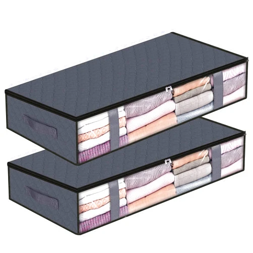 BlissTotes Storage Bags, Closet Organizers and Storage, Foldable Storage Bins with Reinforced Handles, Under Bed Storage Containers for Closet, Clothing, Organization and Storage, 75L/2 Pack/Grey