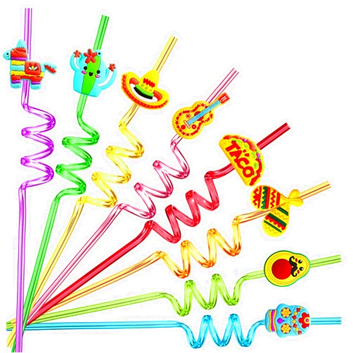 FZR Legend 24 Cinco De Mayo Fiesta Party Favors Drinking Straws for Mexican Fiesta Taco Party Supplies with 2 PCS Straws Cleaning Brush