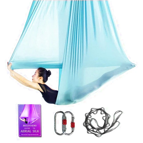 SYCYKA Aerial Yoga Hammock L:5M W:2.8M 5.5 Yards Aerial Pilates Silk Yoga Swing Set with 2000 Ibs Load Include Daisy Chain, Pose Guide
