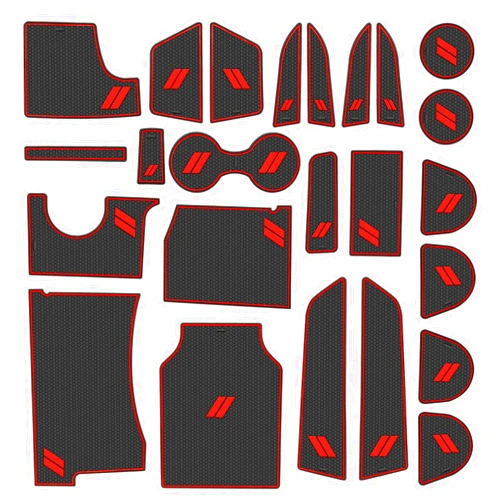 REMOCH Fits Dodge Charger Accessories 2015-2023, Cup Holder Insert Center Console Shifter Liner Trim Interior Door Pocket Mats Pad (26pcs Set, Red Trim)