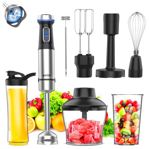 Ganiza Immersion Blender 8 in 1 Hand Blender 800W Heavy Duty Motor, 15 Speed and Turbo Mode Handheld Blender Stainless Steel Sitck Blender Includes 8 Total Pieces