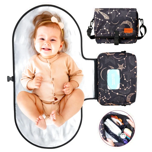 Momcozy 2-in-1 Diaper Changing Pad - Extra-Large Portable Diaper Pad 31.4x15.7 inch - Waterproof and Foldable for Newborns to Toddlers - Also Used As Adjustable Shoulder Bag with Wipes Pocket