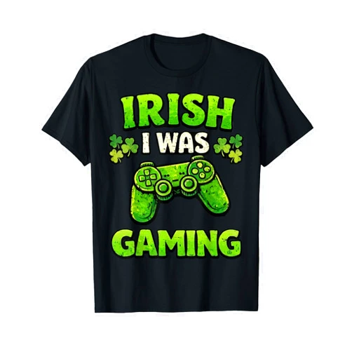 Boys Gamer St Patricks Day Shirts Kids Irish I was Gaming Funny St Patricks Day Gamer T-Shirt