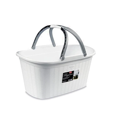 Stefanplast Laundry Basket with Carry Handles, White, 38x58x28 cm