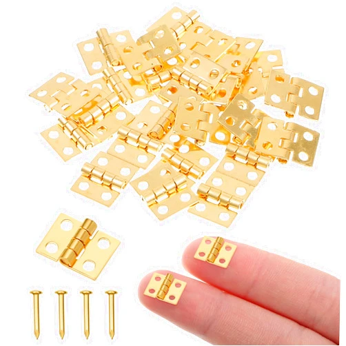 SynHHergyx 24Pcs 10 x 8mm Mini Dollhouse Hinges 180 Degree Tiny Hinges for Miniature Furniture Jewelry Box, 0.31