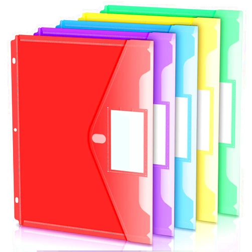 Forvencer Binder Pocket, 5 Pack Super Heavyweight Poly Binder Pocket with Hook and Loop Fasteners Closure, Binder Folders Side Loading, 3 Ring Binder Pocket, Letter Size, Assorted Colors
