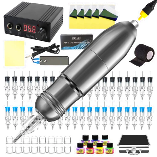 Jconly Tattoo Machine Kit - Pro Tattoo Rotary Machine with Power Supply Cartridges Machine Parts Kit(SILVER)……
