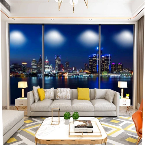 KWNFYVZJCSX PVC Wallpaper Self Adhesive Detroit Skyline Peel and Stick Removable Wall Mural Print Wall Decal for Living Room Indoor Decor Waterproof Sticker