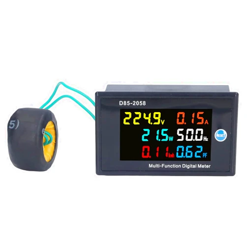 Topyond Single Phase Power Monitor with LCD Digital Display - AC 200-450V Voltage and Current Meter Tester