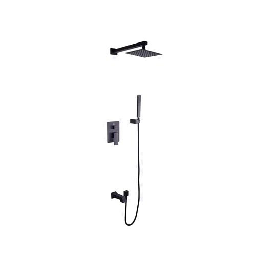 Lexora Monte Celo 1-Spray Tub and Shower Faucet Combo with Square Showerhead and Handheld Shower Wand in Matte Black