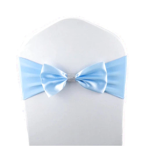 MYS QiQi 50 PCS Bows Stretch Chair Sashes, for Wedding Party Chair Cover Decoration, Spandex Stretch Chairs Bands (Pack of 50 Light Blue