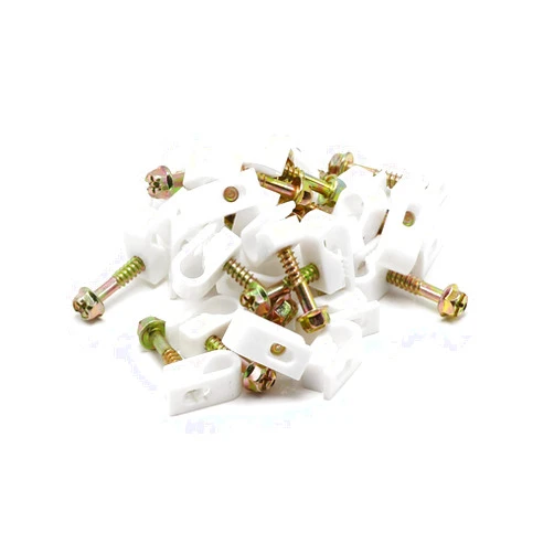 THE CIMPLE CO - Single Coaxial Cable Clips, Cat6, Electrical Wire Cable Clip, 1/4 in (6 mm) Screw Clip and Fastener, White (100 pieces per bag)