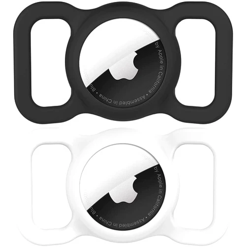SIGLOXXII Case for AirTags, Airtag Dog Collar Holder, Anti-Scratch Protective Skin Cover, Safety Apple Airtag Tracking Locator Anti-Lost Tracker Finder Protector, Black +White