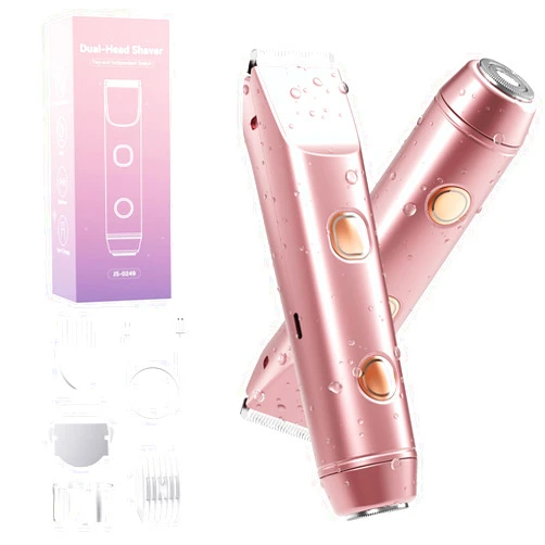 Owltron 2 in 1 Bikini Trimmer for Women: Electric Razor & Shaver [IPX7 Waterproof] with Dual Heads for Body Pubic Hair - Rechargeable Lady Facial Trimmer for Underarm Leg Arm Face