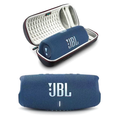 JBL Charge 5 - Portable Bluetooth Speaker with Megen Hardshell Travel Case with IP67 Waterproof and USB Charge Out (Blue)