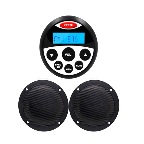 GUZARE Marine stereo Boats Radio waterproof radio audio Package - Bluetooth MP3 USB AM FM Marine Radio with 4 Inch x 2 black Speakers 304-4001B