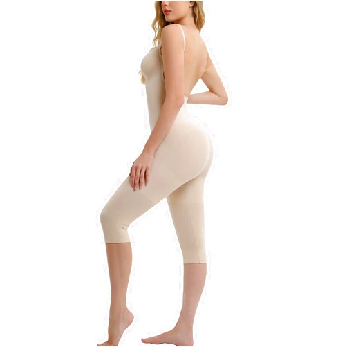 Suprenx Backless Shapewear Bodysuits for Women Tummy Control Plunge Low Back Full Body Shaper Butt Lifting Capri Leggings