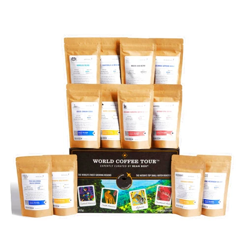 Bean Box World Coffee Tour | Coffee Gift Basket | Gourmet Coffee | Freshly Ground Coffee | 12 Piece Variety Set