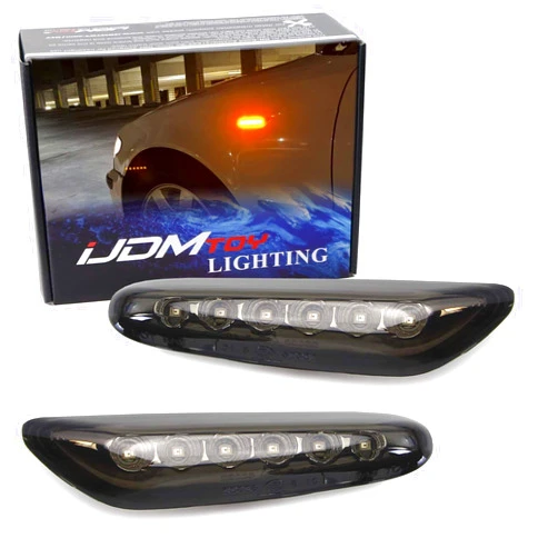 iJDMTOY Euro Smoked Lens Amber Full LED Front Side Marker Light Kit Compatible With BMW 1 3 5 Series, etc, Replace OEM Amber/Clear Sidemarker Lamps